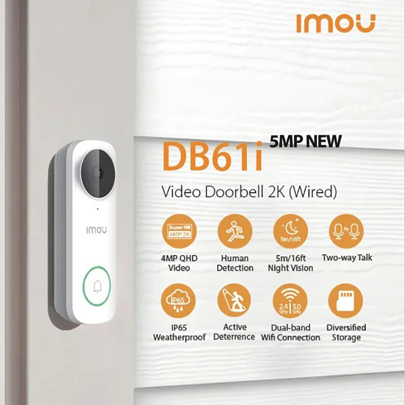 IMOU-المنزل الذكي فيديو الجرس ، السلكية IP65 مانعة لتسرب الماء جرس الباب الكاميرا ، 2K ، 5G ، حماية أمن الفيديو ، للرؤية الليلية ، DB61i