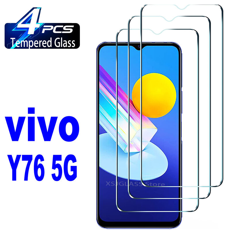 2/4 قطعة الزجاج المقسى ل فيفو Y76 5G واقي للشاشة زجاج عليه طبقة غشاء رقيقة