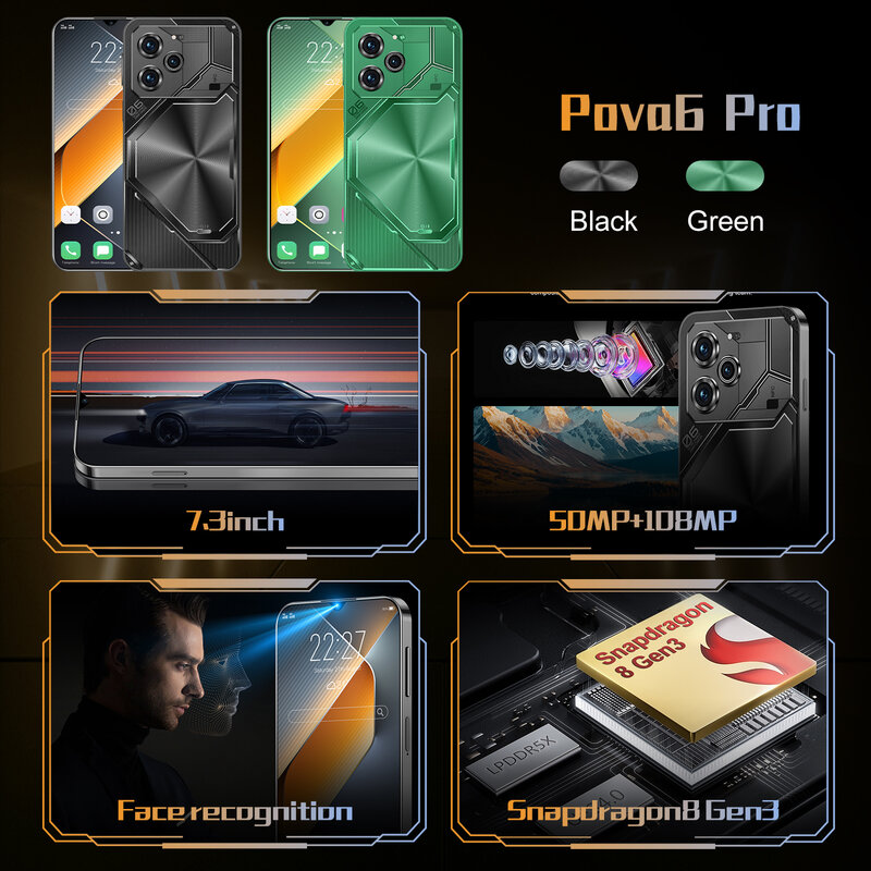 هاتف ذكي Pova 6 Pro أصلي ، هاتف خلوي مفتوح ، 5G Dimensity9200 ، 10000 "، 22 جيجابايت ، 2 ، ثنائي الشريحة ، هواتف محمولة ، 50 + VA ، أندرويد 14 ، NFC