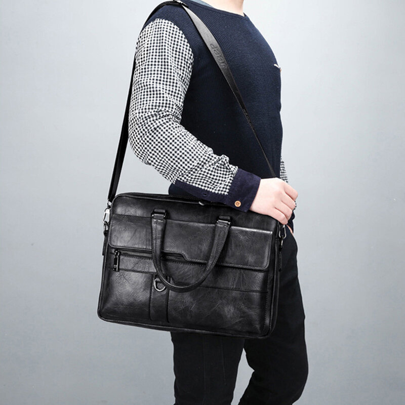 عالية الجودة والجلود حقيبة رجال الأعمال مكتب محمول حقيبة 14 بوصة حقيبة الكتف الذكور العلامة التجارية حمل ل A4 ملف XA355C