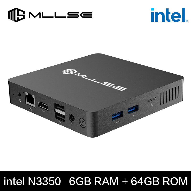 كمبيوتر MLLSE-PC Intel Celeron ، N3350 CPU ، ذاكرة رام 6 جيجابايت ، ذاكرة 64 جيجابايت روم ، USB ، Win10 ، WiFi ، بلوتوث ، كمبيوتر مكتبي محمول صغير