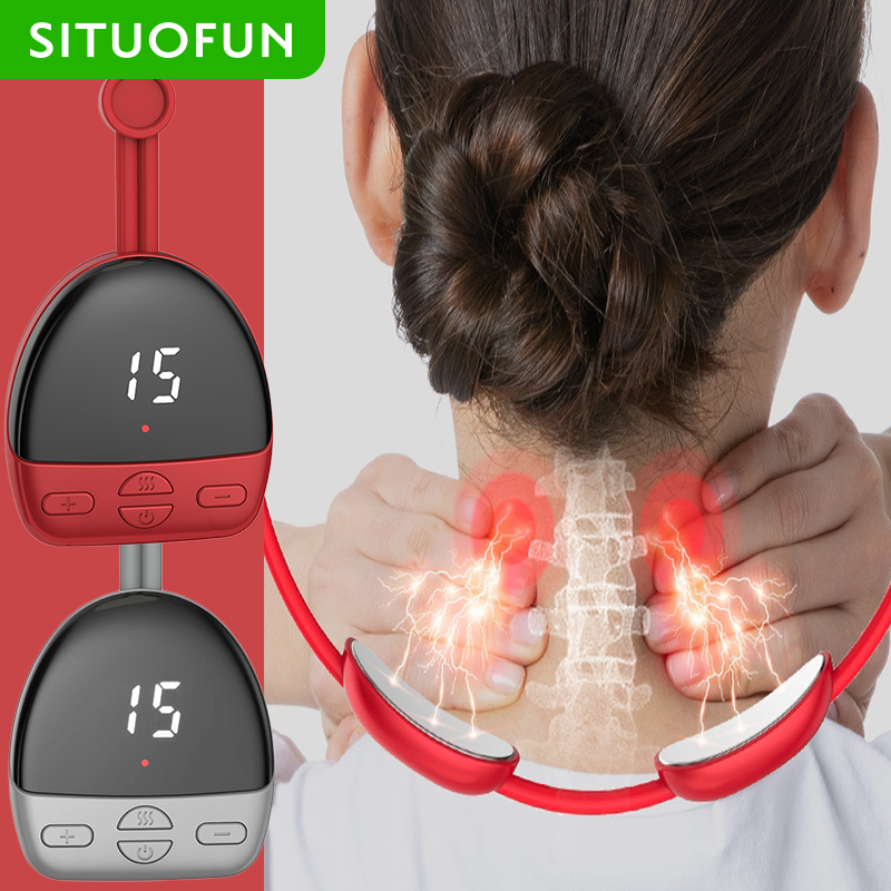 SITUOFUN المحمولة معلقة الرقبة مدلك نبض العلاج الحراري الكهربائية EMS تدليك قلادة الكتف والرقبة العضلات لتخفيف الآلام