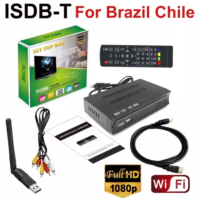 جهاز استقبال قنوات فضائية رقمي مع كابل واجهة HDMI و RCA ، جهاز التلفزيون العلوي ، الفيديو والبث ، البرازيل و Chile ، Box P