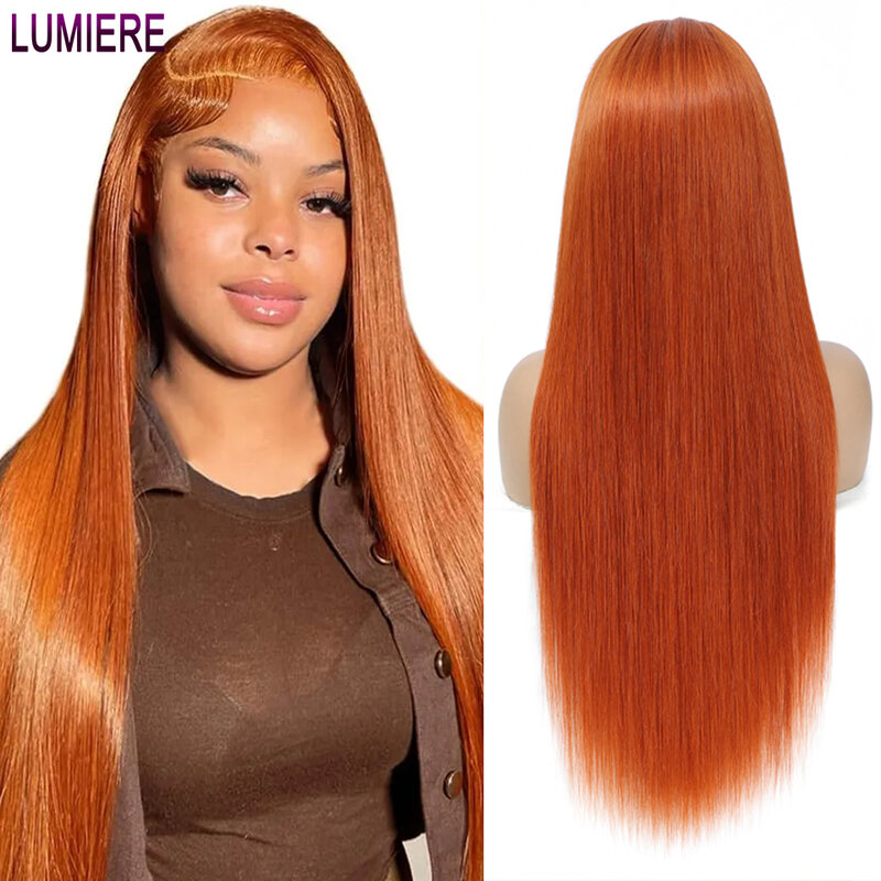 شعر مستعار Llaniere بدانتيل أمامي شعر مستعار برازيلي طبيعي مستقيم ، برتقال زنجبيل ، 13 × 4 ، hd