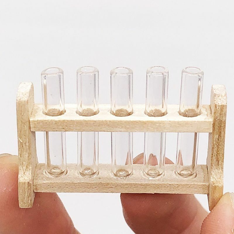 5 قطعة/المجموعة مختبر أنابيب اختبار الزجاج مع مجموعة أرفف خشبية 1:12 دمية Miniatu دروبشيبينغ