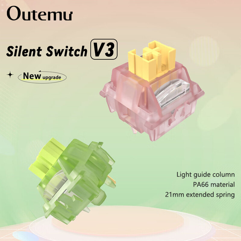 Outemu-صامت الخوخ V3 التبديل Lubed V3 ، لوحة المفاتيح الميكانيكية ، مفاتيح خطية اللمس ، 5Pin ، مبادلة الساخنة ، PA66 ، قبل Lubed ، الليمون ، بوم