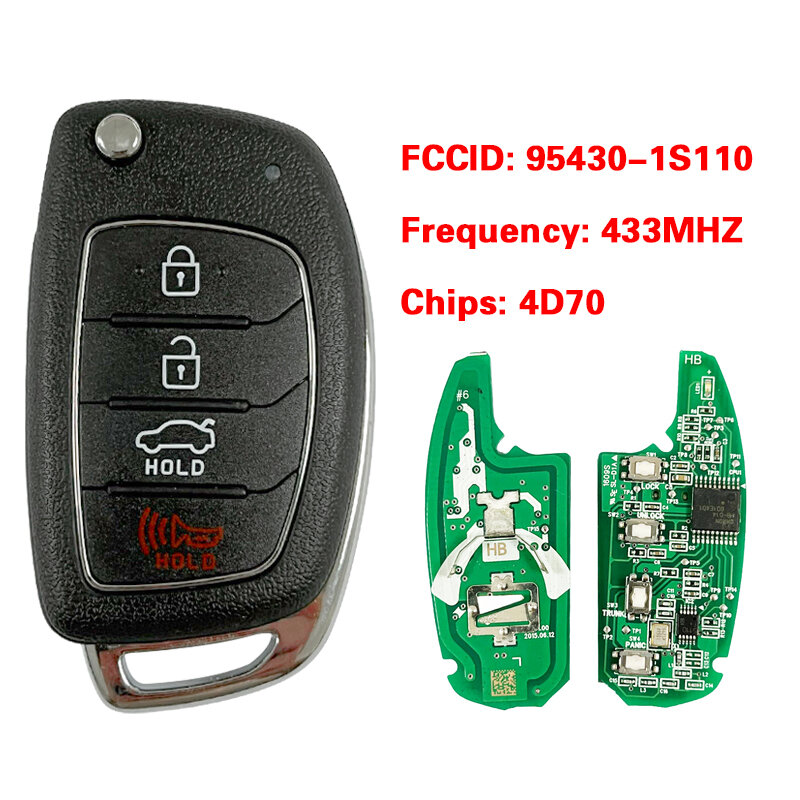 هيونداي مفتاح عن بعد مع قذيفة ما بعد البيع ، PCB الأصلي ، 95430-1S110 ، MHz ، 4D70 ، CN020051