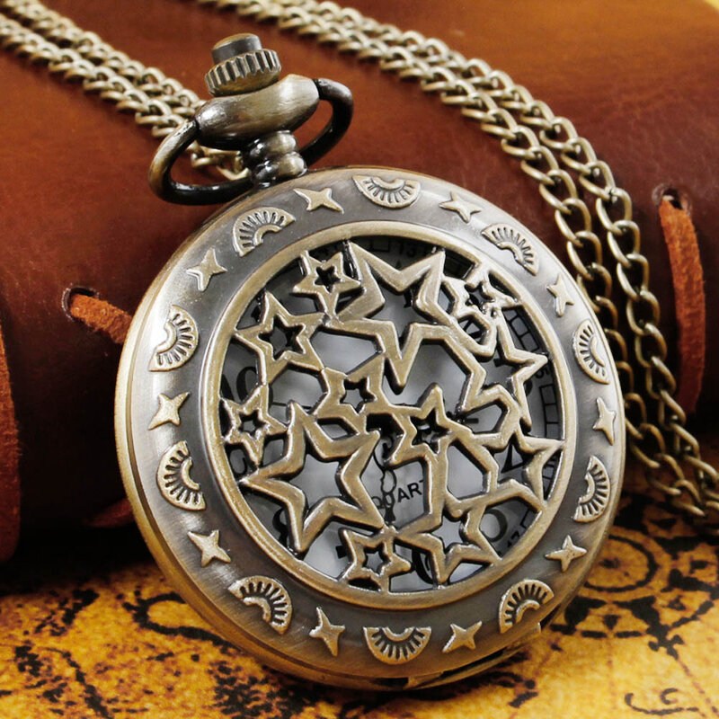 ساعة جيب للرجال والنساء ، ساعة جيب مع حركة كوارتز ، نجمة ، جوفاء ، vintage ، هدية ، jfc021