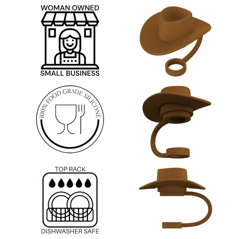 سدادة قش سيليكون قابلة لإعادة الاستخدام لغطاء غبار الشرب محكم الغلق ، قبعة رعاة البقر المقاومة للرذاذ على شكل قبعة من القش ، ملحقات الأكواب الإبداعية