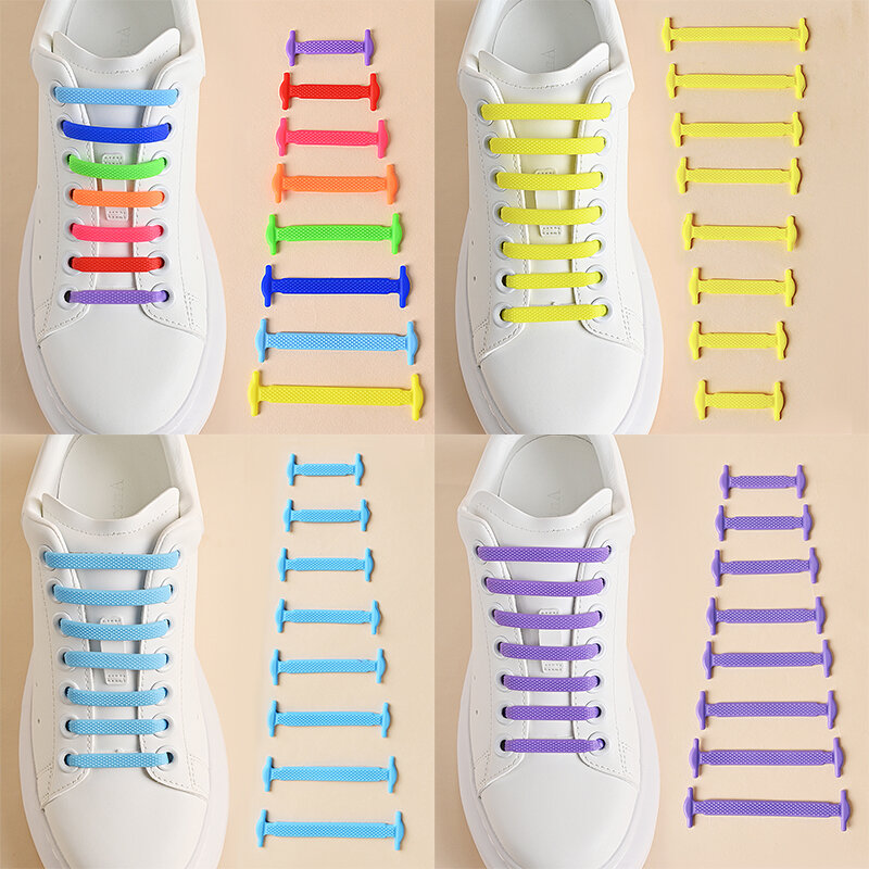 16 قطعة/الوحدة سيليكون أربطة الحذاء لا التعادل أربطة الحذاء 12 ألوان مطاطا الدانتيل رباط الحذاء الإبداعية كسول سيليكون الأربطة المطاط
