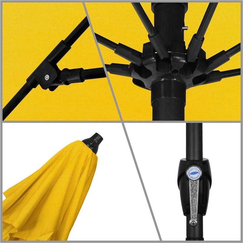 مظلة فناء من الألومنيوم ، رفع كرنك ، إمالة تلقائية ، عمود برونزي ، مظلات صفراء عباد الشمس