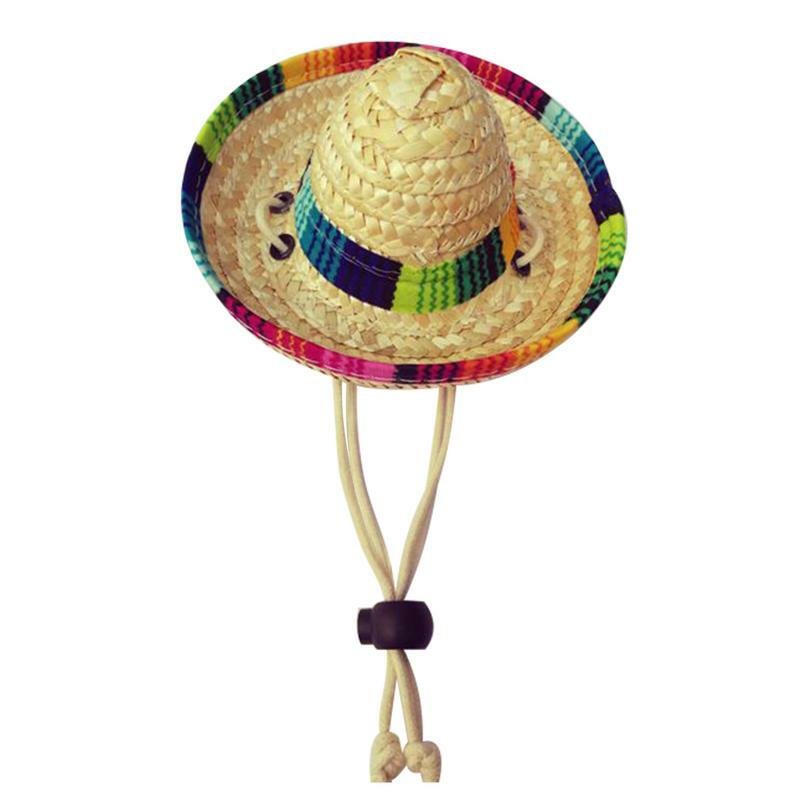قبعة القش المكسيكي للحيوانات الاليفة ، مصممة مع الأقمشة الطبيعية ، قبعات الحفلات المكسيكي