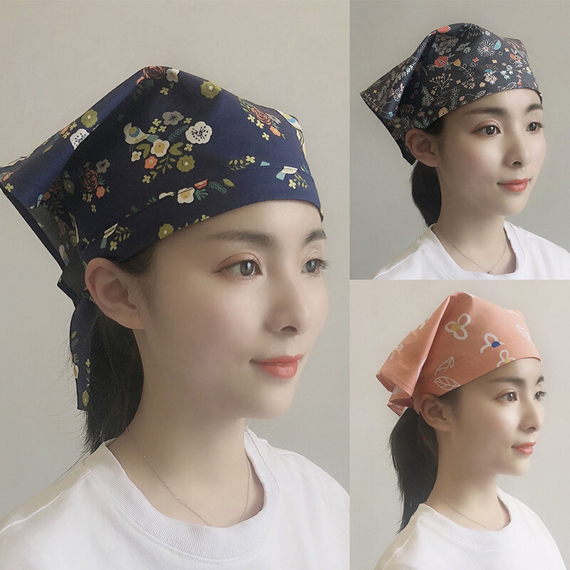 نادل العمل الحجاب مثلث الحجاب اليابانية التموين موحدة بسيطة مطبوعة الشيف غطاء غبار النادل مثلث قبعة قابل للتعديل