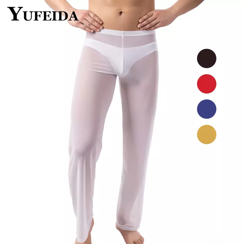 ملابس نوم رجالية مثيرة ناعمة من YUFEIDA سروال شفاف شفاف شفاف شفاف ملابس نوم رفيعة للغاية ملابس منزلية