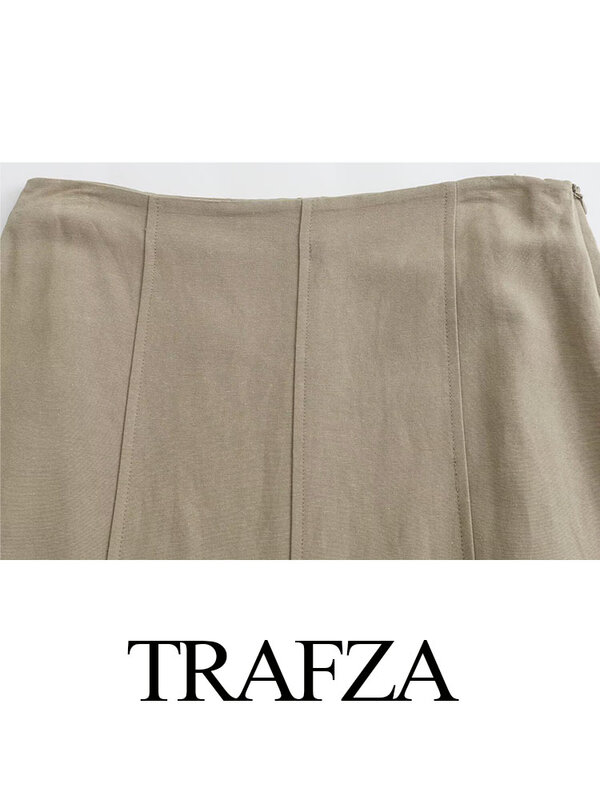 TRAFZA-تنورات طويلة بطول الكاحل بسحاب عالي الخصر للنساء ، تنورات ببوق أحادي اللون ، موضة نسائية ، طراز شارع عالي ، صيف