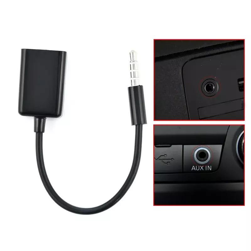 3.5 مللي متر ذكر AUX وصلات صوت جاك إلى USB 2.0 أنثى محول كابل الحبل لسيارة MP3 اكسسوارات السيارات الأسود طول 15 سنتيمتر
