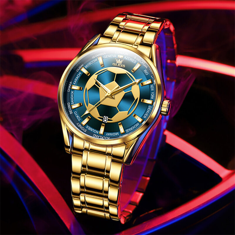 ساعة يد OLEVS-ساعة يد مقاومة للماء للرجال ، ساعة كوارتز ، علامة تجارية مشهورة ، فاخرة ، ساعات رياضية ، علبة ذهبية من الفولاذ