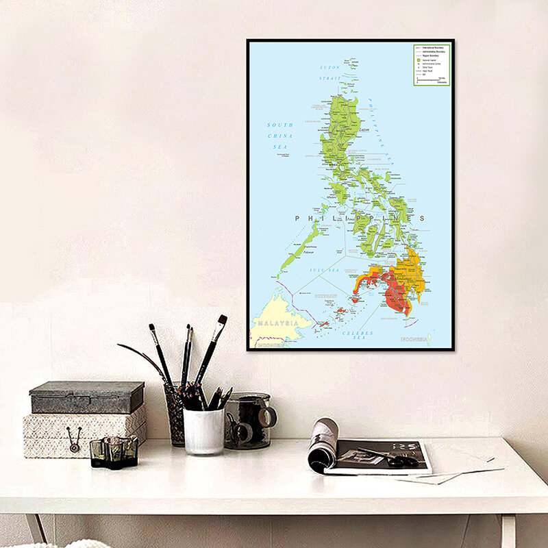 59*84 سنتيمتر الفلبين خريطة الإدارية باللغة الإنجليزية قماش اللوحة غير المؤطرة المشارك و طباعة غرفة المعيشة ديكور المنزل
