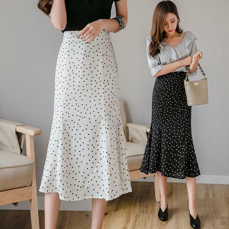 المرأة عالية الخصر أبيض وأسود نقطة Preppy نمط تنورة طويلة ، تصميم الكورية ، الصيف ، حار المبيعات ، 2023