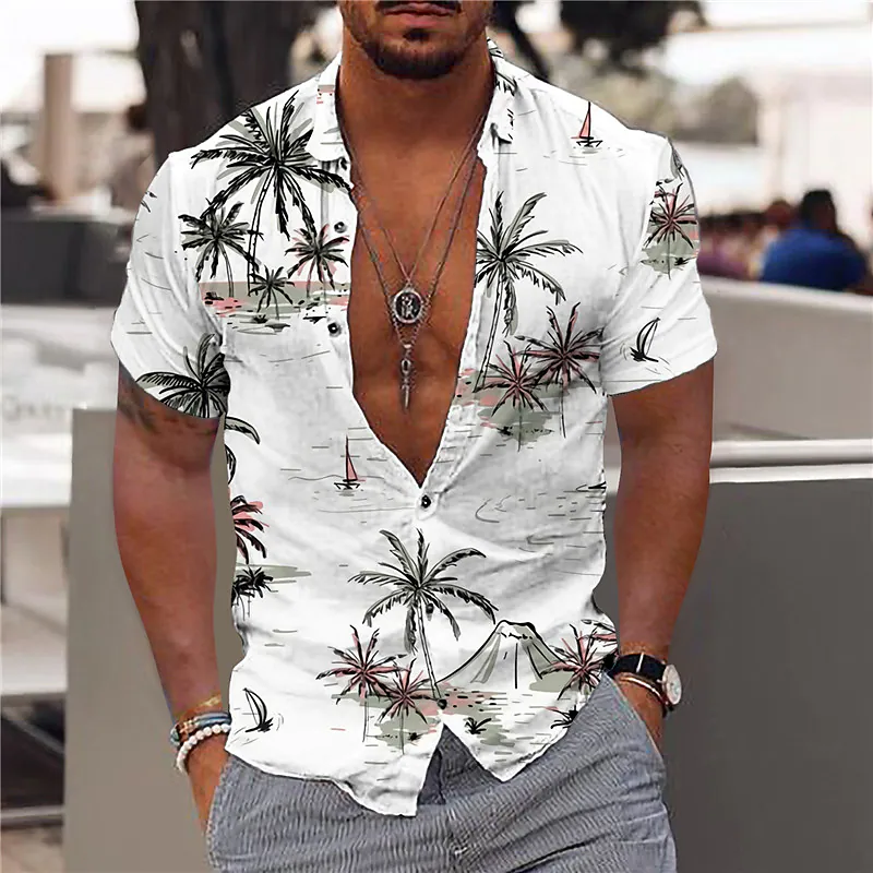 2023 شجرة جوز الهند قمصان للرجال ثلاثية الأبعاد مطبوعة الرجال هاواي قميص الشاطئ 5xl قصيرة الأكمام بلوزات على الموضة تي شيرت رجل بلوزة Camisa