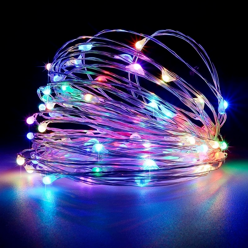 أسلاك نحاسية شفافة 2 متر 5 متر 20 متر 200 مصباح LED بسلسلة مرصعة بالنجوم أضواء البطارية الجنية مايكرو LED لحفلات الكريسماس 9 ألوان