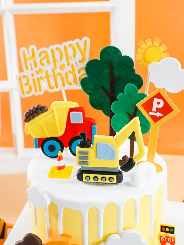 الهندسة البناء Excav عيد ميلاد الأولاد كعكة توبر لينة الفخار حفارة حجر شاحنة للأطفال موضوع كعكة الطرف الديكور