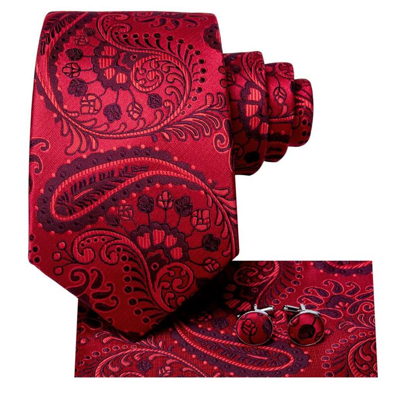 مرحبا التعادل بورجوندي بيزلي مخطط الحرير الزفاف التعادل للرجال تصميم جديد رجالي ربطة العنق المنديل أزرار أكمام مجموعة الأعمال حفلة دروبشيبينغ