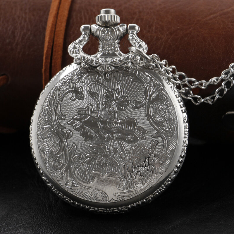 Silver Compass Hollow Out Quartz Pocket Watch High Quality Unisex Necklace Pendant Jewelry Gift for Men and Women Religio CF1383