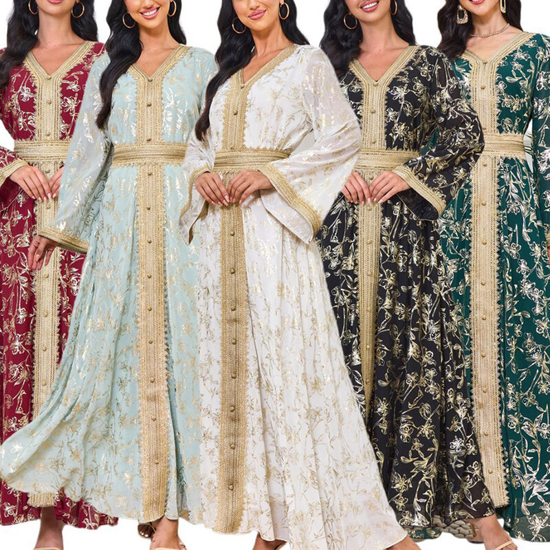 فستان عباية إسلامية للنساء ، كم طويل ، مرقع مطبوع ، عربي ، سعودي ، تركي ، حفلة إسلامية ، رقبة في ، قفطان رداء