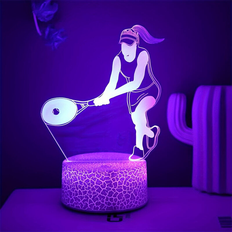 تمثال لينا ضوء ليلي للفتيات ، نموذج ثلاثي الأبعاد وهم ضوء ، مصباح طاولة ، ديكور مكتبي ، رياضة ، لاعب تنس ، هدية المهرجان ، 3 ألوان ، 7 ألوان ، 16 لونًا