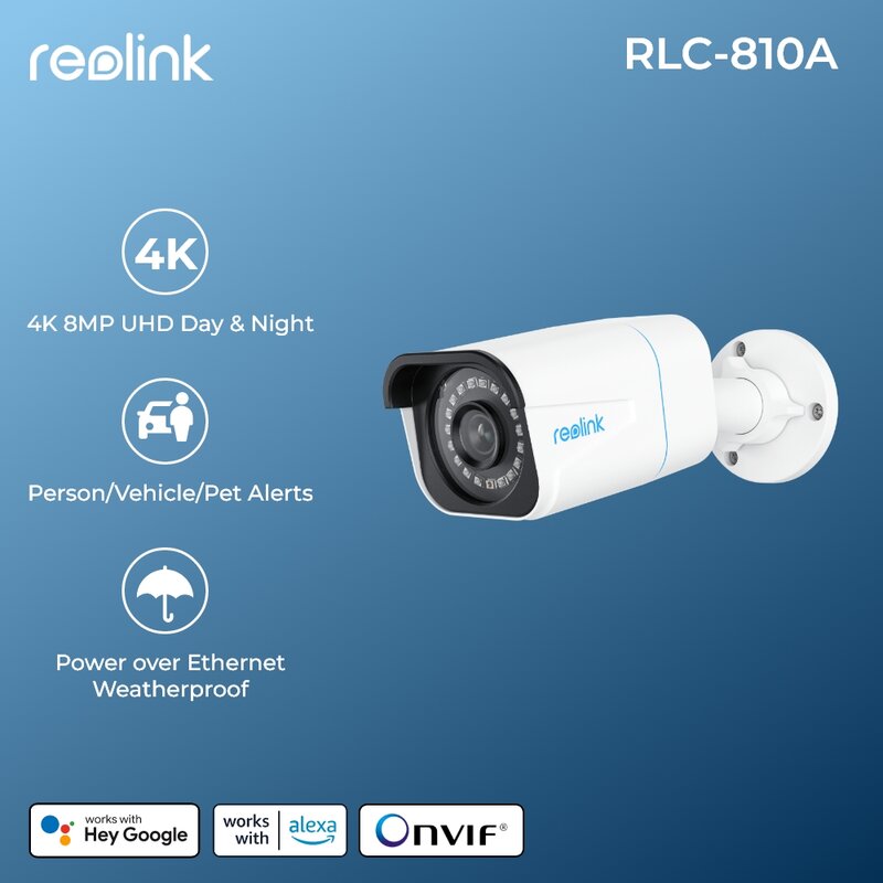كاميرا ريولينك 4K PoE الأمنية 8 ميجابكسل للرؤية الليلية الخارجية كاميرا IP ذكية للأشخاص/المركبات كاميرات مراقبة RLC-810A