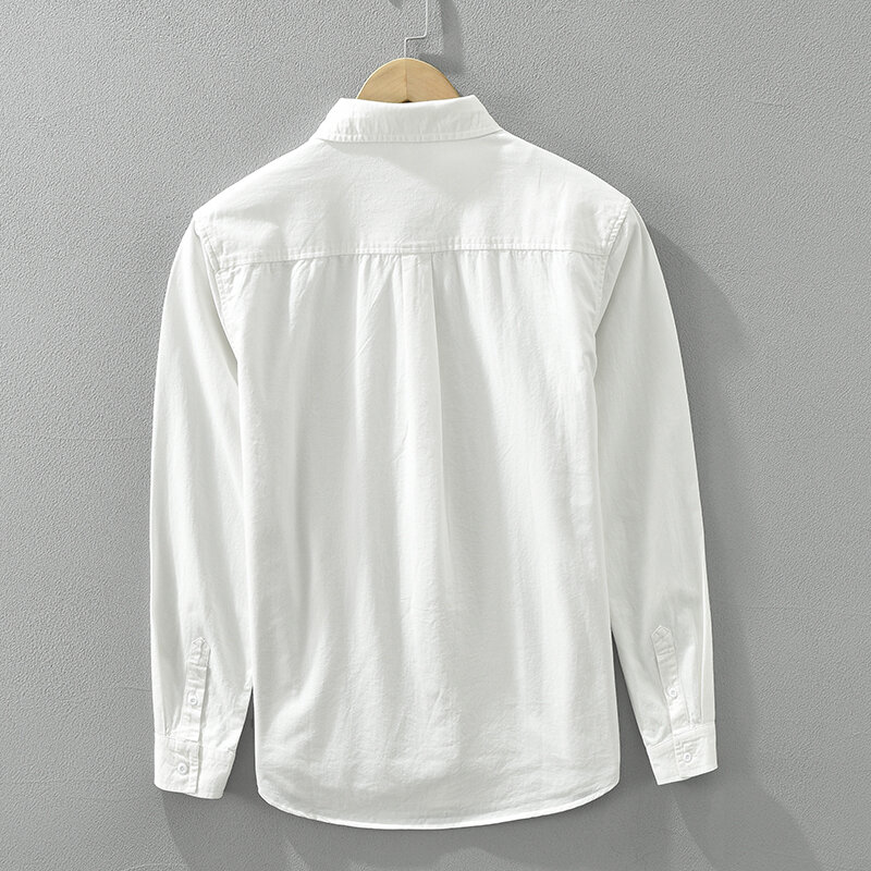 قمصان بيضاء غير رسمية للرجال ، ياقة مطوية لأسفل ، أكمام طويلة ، قميص فستان قطني ، موضة جديدة ،