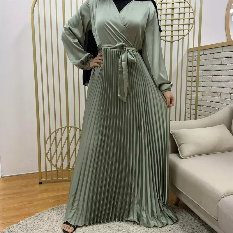 فستان دبي للعبايات للنساء ، لون سادة بسيط ، دانتيل ، تركيا ، الإسلام ، مرقع ، قفطان إسلامي