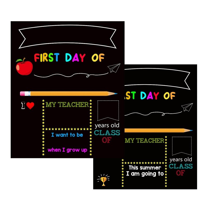 سبورة الطباشير للأيام الأولى والأخيرة للمدرسة، لافتة اليوم الأول للمدرسة قابلة لإعادة الاستخدام، 12 × 10 بوصة مزدوجة الجوانب إلى