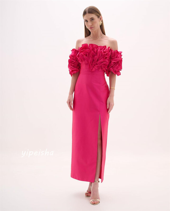 فستان متوسط الكتفين مكشوف ، Quinceanera مكشكش ، طوى بخط واحد ، فساتين متوسطة الطول ، مناسبة ، طوى