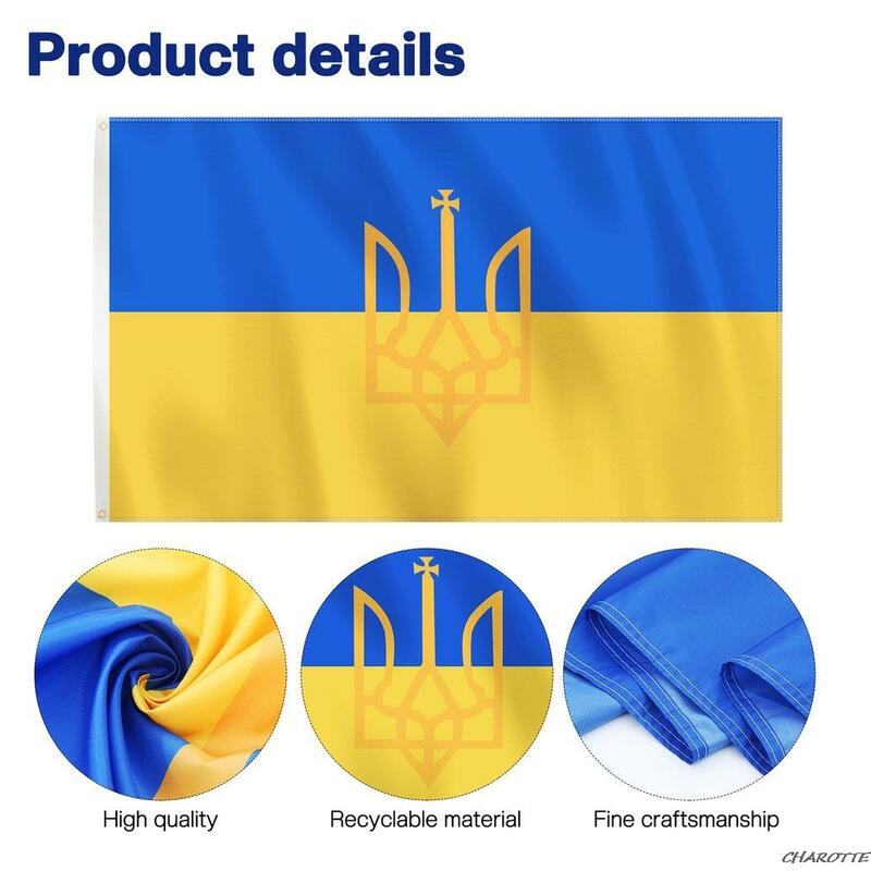 أوكرانيا جمهورية أوكرانيا الشعبية العلم مع معطف الأسلحة 100D البوليستر مخصص النحاس الحلقات أعلام مطبوعة وطنية
