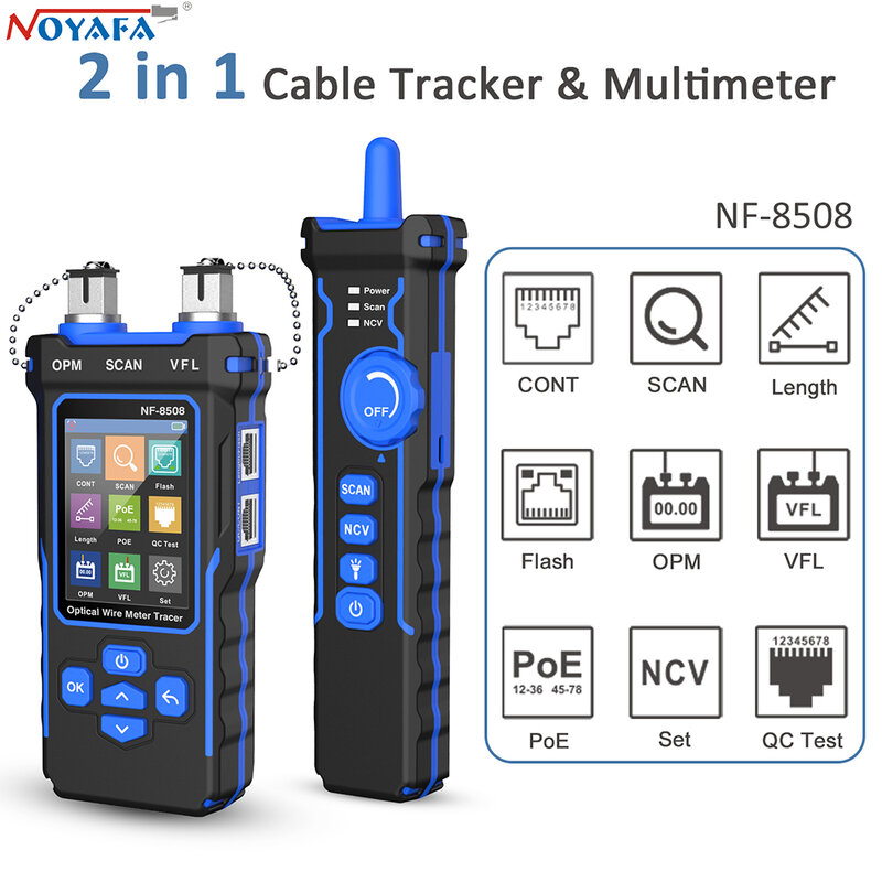 NOYAFA-اختبار كابل الشبكة, LAN مقياس الطاقة البصرية, شاشة LCD, قياس الطول, Wiremap, متعقب, NF-8508