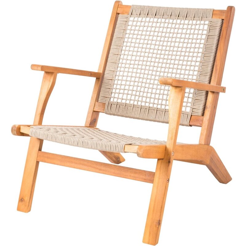كرسي خارجي من خشب السنط ، مقعد منسوج يدويًا ، كرسي بذراعين مستلق مريح ، تصميم سطح حديقة الفناء الخلفي