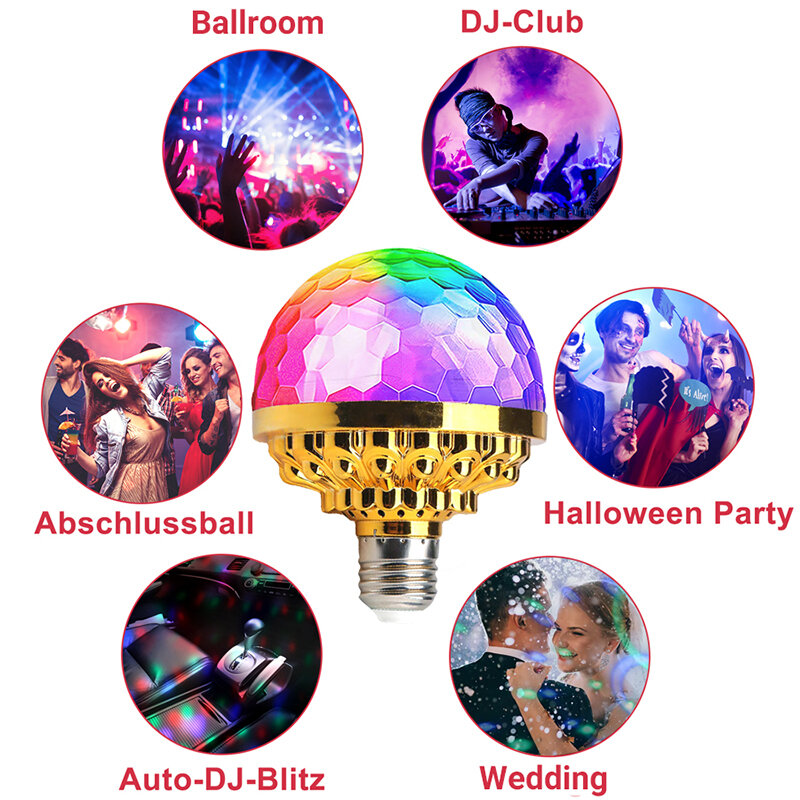 مصباح كرة سحرية دوار ملون ، E27 ، مصباح LED دوار ° ، إضاءة مسرح للحفلات ، إضاءة ليلية للدي جي ، ديسكو ، أضواء جو KTV
