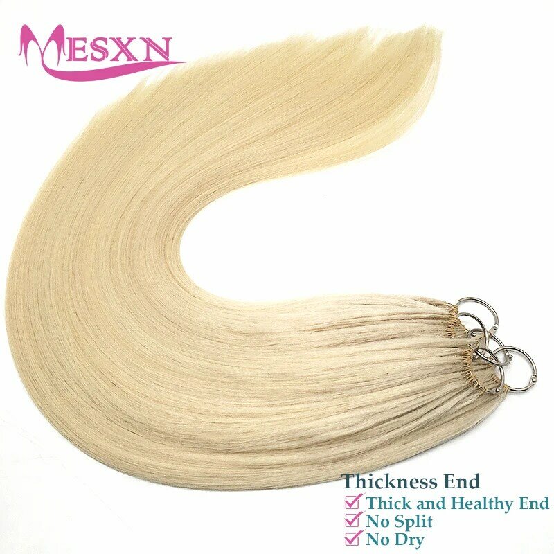 وصلات شعر طبيعية مستقيمة من MESXN ، شعر بشري حقيقي ، وصلات شعر ميكرورينج ، لون أشقر ، جودة عالية ، ريشة ، جديدة