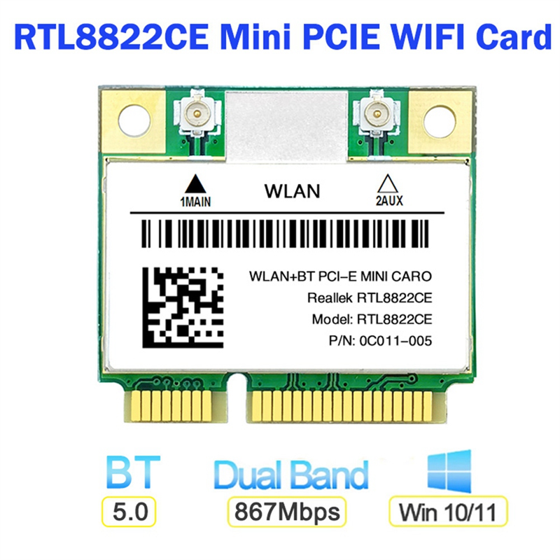 بطاقة شبكة واي فاي صغيرة ، مبس ، جي ، 5 جيجاهرتز ، 802.11AC ، بسي ، بلوتوث ، دعم الكمبيوتر المحمول ، ويندوز 10 ، 11 ، RTL8822CE