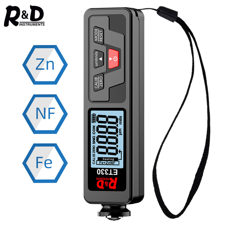 R & D-مقياس سمك الطلاء للسيارة ، مقياس سمك بالكهرباء ، اختبار طلاء المعادن ، Fe و NFe متر ، ET330 + Zn ، 0-1500um