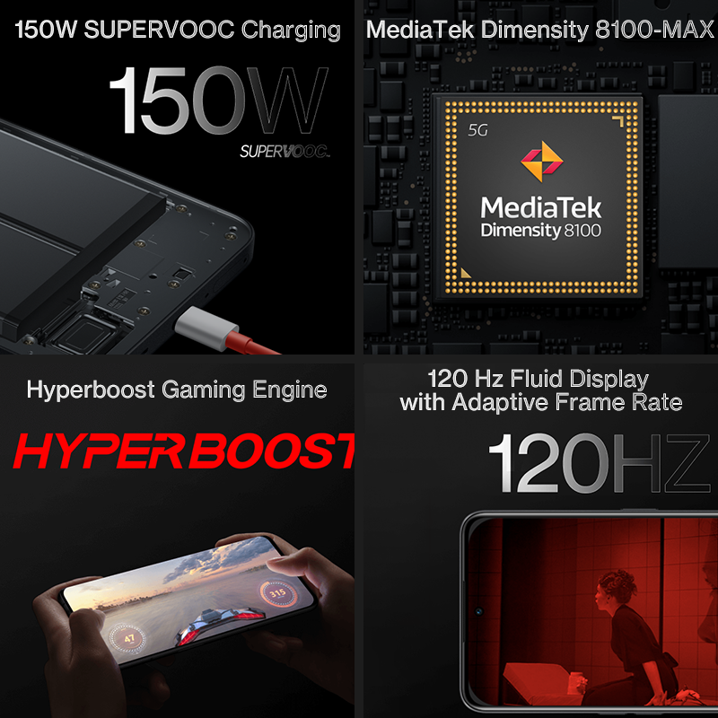 هاتف محمول عالمي OnePlus Ace 5G MTK أبعاد 8100 بحد أقصى 8GB 128GB 150W شحن سريع 120Hz OLED 10R أندرويد