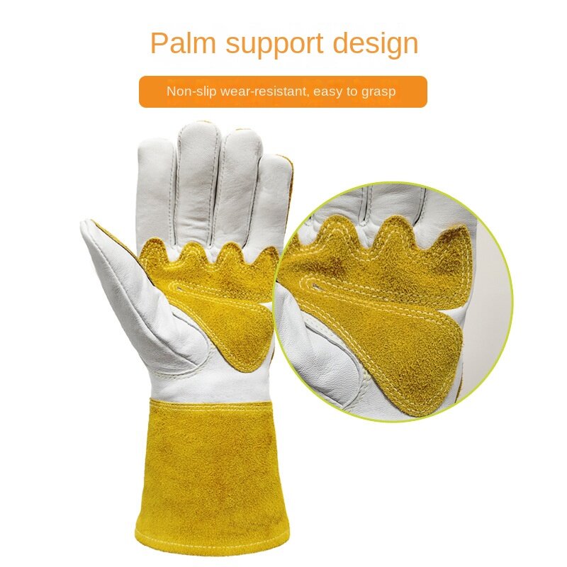 1 Pair Sheepskin Welding Gloves Heat Insulation  Anti Scalding Horticultural and Anti Cutting Labor Protection Gloves