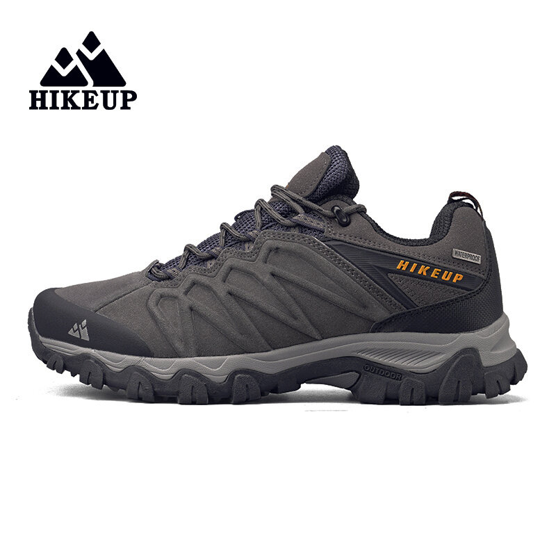 أحذية HIKEUP عالية الجودة من الجلد للمشي لمسافات طويلة متينة للأنشطة الخارجية أحذية رياضية للرجال أحذية جلدية برباط علوي لصيد التسلق أحذية رياضية