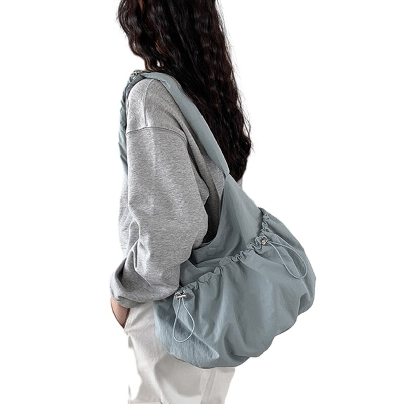 حقيبة كتف برباط مطوي سعة كبيرة حقيبة متعددة الاستخدامات من النايلون للفتيات