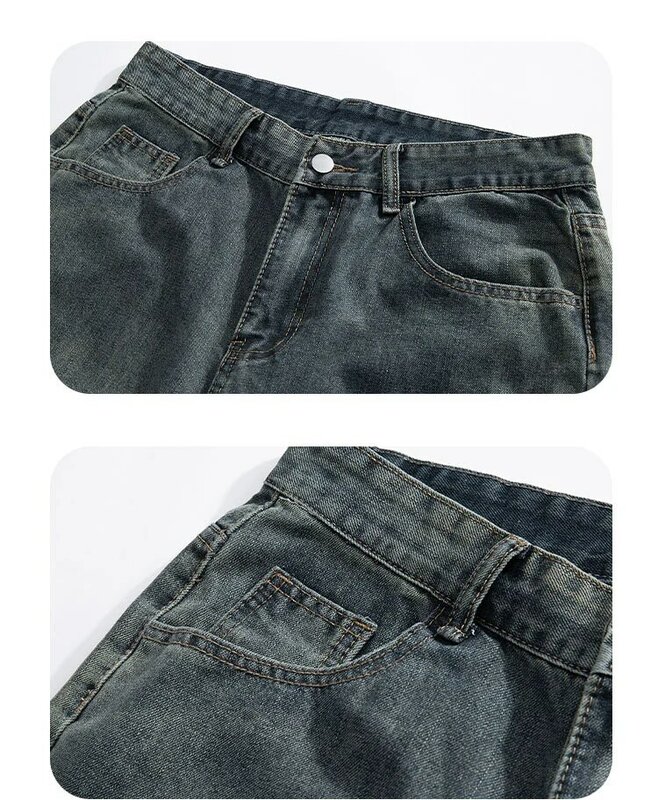 جينز رجالي أمريكي كلاسيكي أزرق ، جينز فضفاض عالي الشارع ، جينز قطني متوسط الخصر مستقيم ، بنطلون جينز جينز جينز بسيط ، شباب ، ربيع ، صيف