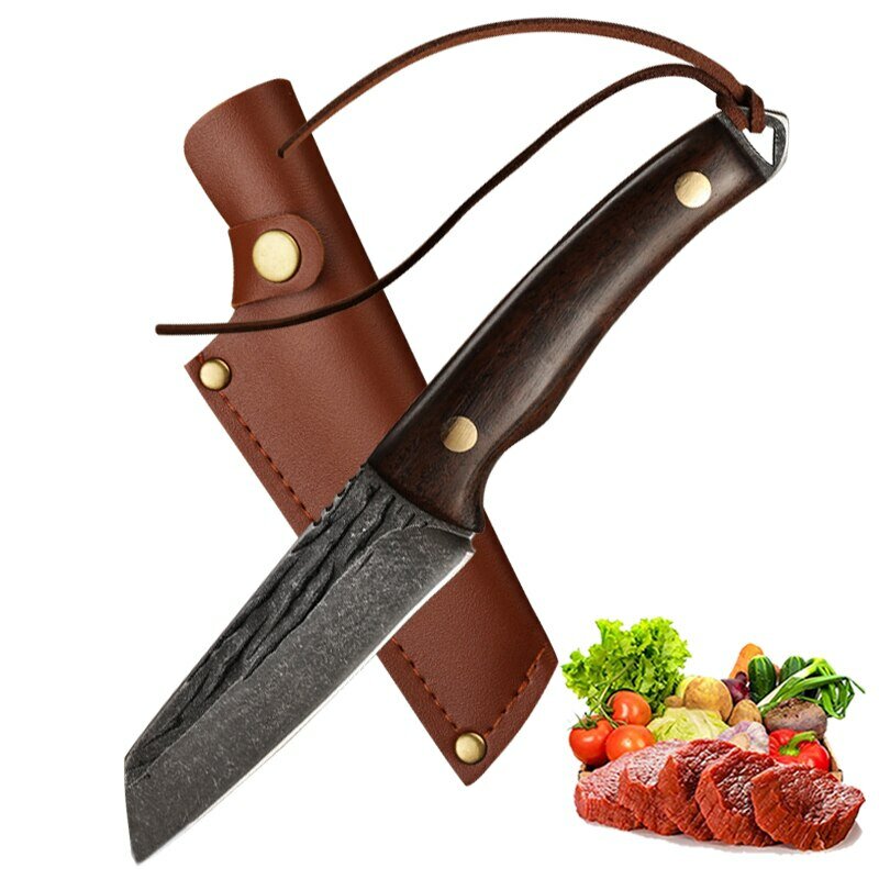 سكاكين طهاة مطبخ مصنوعة يدويًا من الفولاذ المقاوم للصدأ مزورة ، سكاكين ساطور اللحم