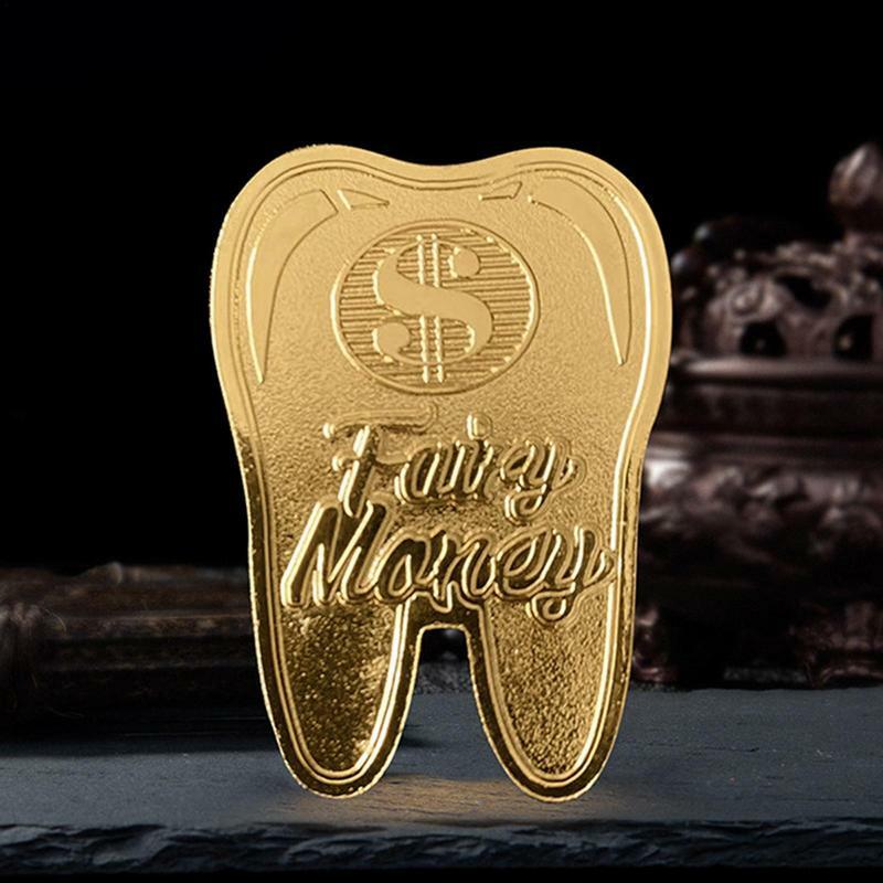 عملة على شكل أسنان مطلية بالذهب ، عملة متمنيات للأطفال ، هدية تذكارية لديكور المنزل ، عملة محظوظة