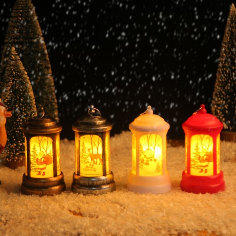 عيد الميلاد الصمام الفوانيس سانتا ثلج المحمولة ضوء الرياح شنقا زخرفة لقضاء عطلة سطح المكتب ليلة مصباح الزخرفية